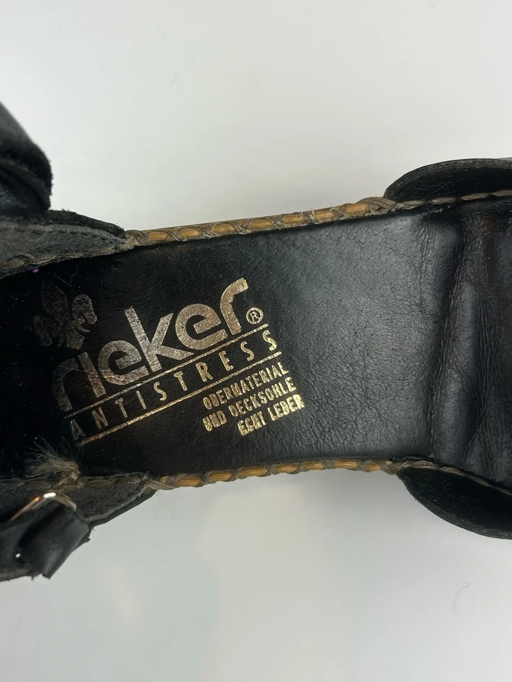 Rieker Black Leather Woven Strappy Sandals Women's Size 37 / US 6